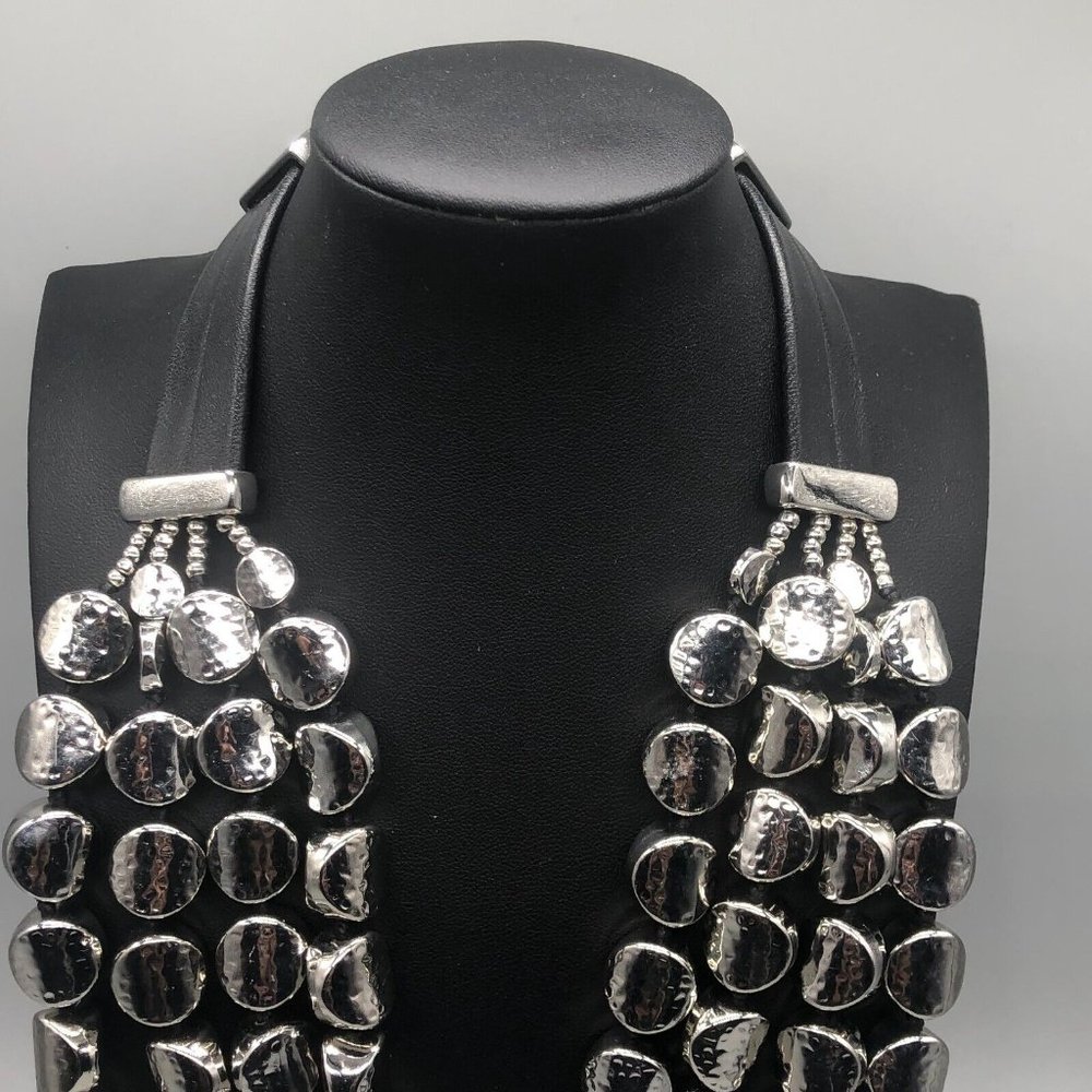 Chico's Multi-Strand Silver Disc Statement Necklace - Picture 3 of 11